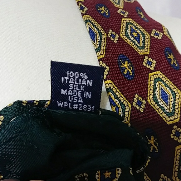 Tommy Hilfiger Forest Green & Burgundy Silk Tie - Picture 6 of 6